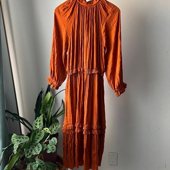 MODERN CITIZEN Hope Ruffle Midi Dress copper S - Picture 4 of 10